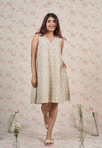 Leah Grey Sanganeri Mul Cotton A Line Dress