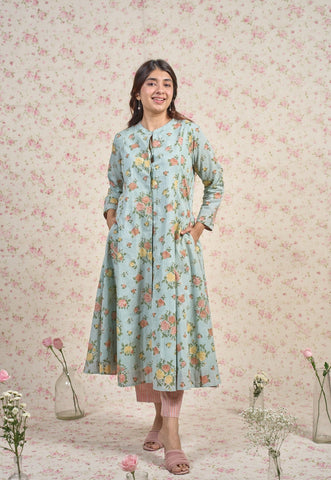 Emma Blue Sanganeri Slub Cotton Kali Kurta