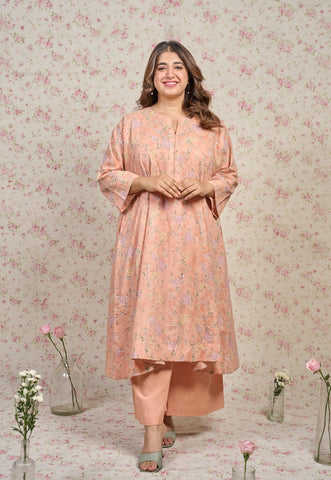 Mary Orange Sanganeri Mul Cotton Jhabbha Kali Kurta with Hand Embroidery and Slip