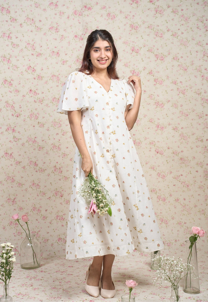 Sophia White Sangnaeri Mul Cotton A Line Dress