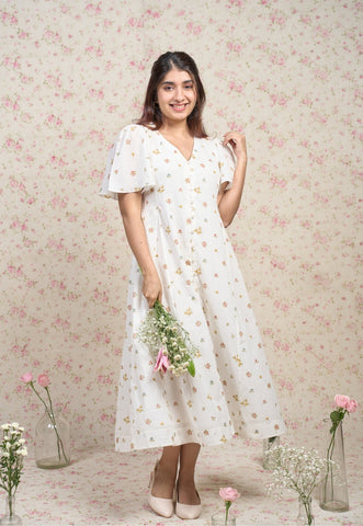 Sophia White Sangnaeri Mul Cotton A Line Dress