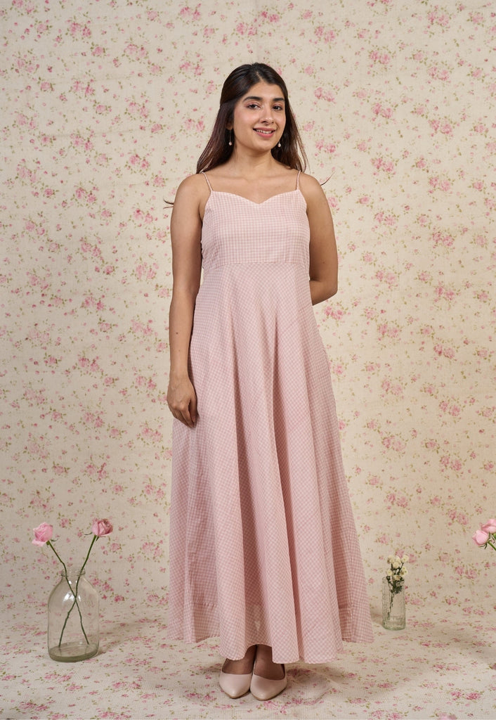Eva Pink Sanganeri Mul Cotton A Line Dress