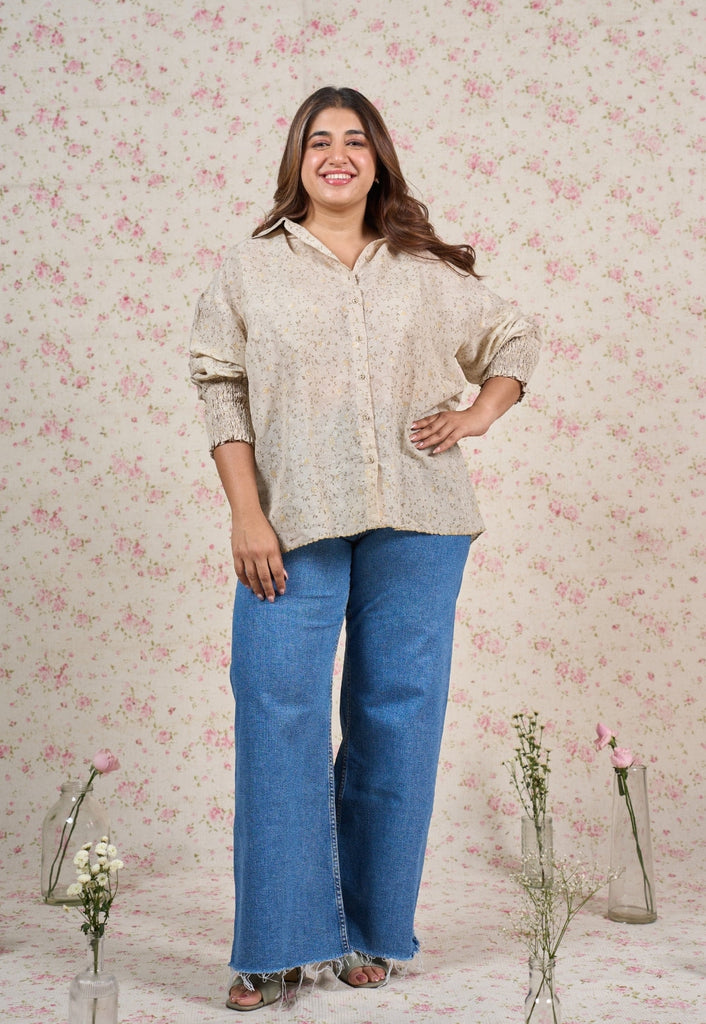 Mia Grey Sanganeri Mul Cotton Straight Short Top with Embroidery