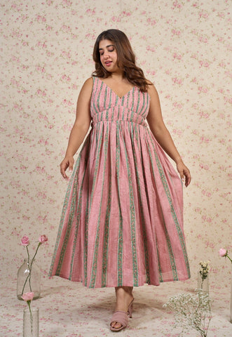 Emily Pink Sanganeri Mul Cotton A Line Dress