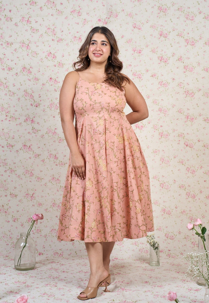 Diana Orange Sanganeri Mul Cotton A Line Dress