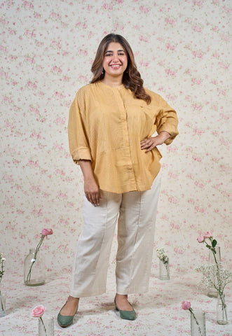Claire Yellow Sanganeri Mul Cotton Straight Short Top