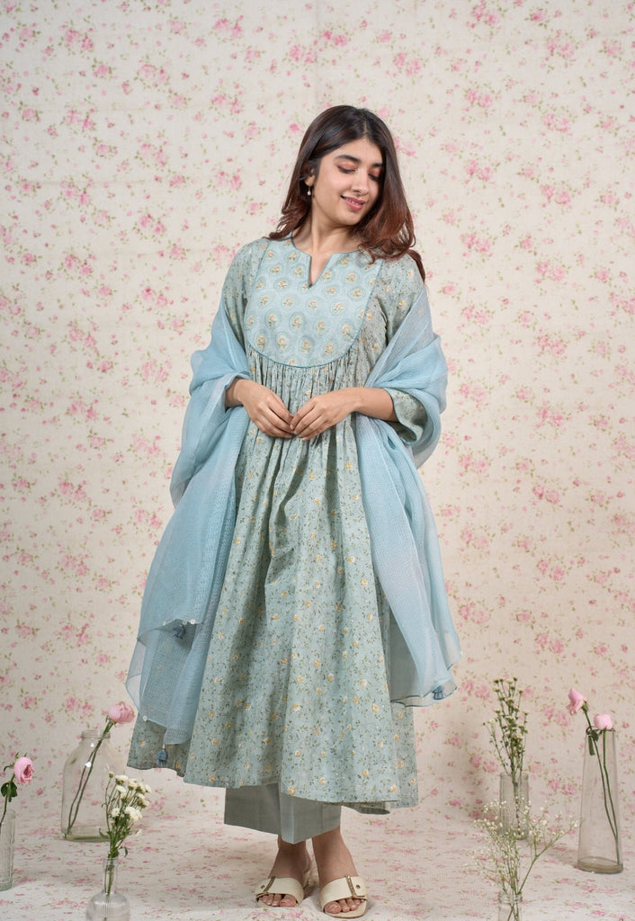 Zelda Blue Sanganeri Mul Cotton Kali Kurta