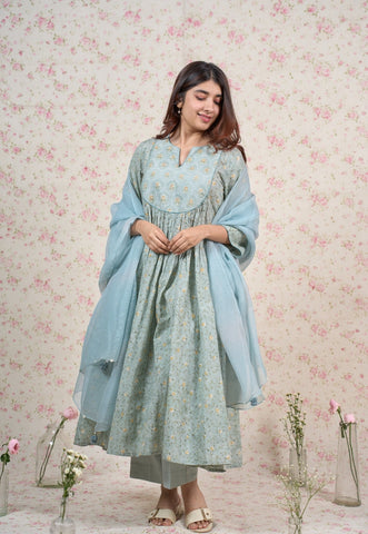 Zelda Blue Sanganeri Mul Cotton Kali Kurta