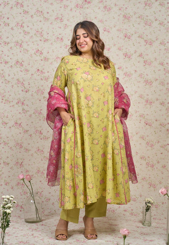 Lily Green Sanganeri Mul Cotton A Line Kurta