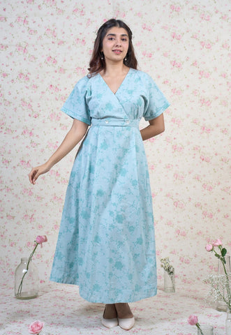 Clara Blue Sanganeri Mul Cotton A Line Dress
